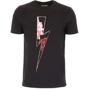 Neil Barrett, Zwart Logo Print Slim Fit T-Shirt Zwart, Heren, Maat:L
