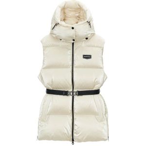 Duvetica, Crème Mid-Down Vest met Afneembare Capuchon en Riem Beige, Dames, Maat:XS