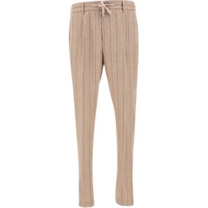 Peserico, Broeken, Heren, Beige, S, Linnen, Beige Linnen Pinstripe Jogger Broek