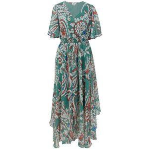 s.Oliver, Kleedjes, Dames, Veelkleurig, XS, Moderne Maxi Jurk met V-hals