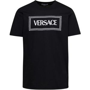Versace, Tops, Heren, Zwart, XL, Katoen, Vintage Logo Zwarte T-shirts en Polos