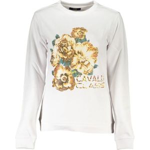 Cavalli Class, Sweatshirts & Hoodies, Dames, Wit, M, Geborstelde Sweatshirt met Logo Print