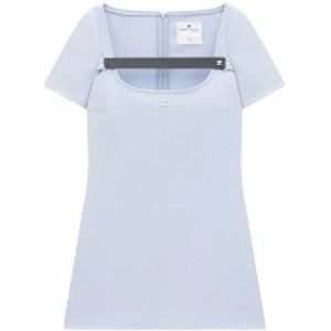 Courrèges, Tops, Dames, Blauw, L, Polyester, Lichtblauwe Twill T-Shirt Jurk met Afneembare Harnas
