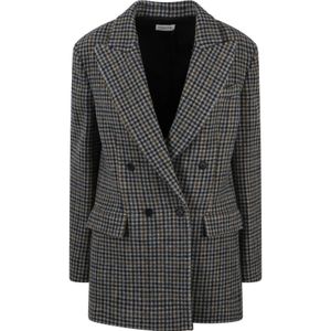 P.a.r.o.s.h., Jassen, Dames, Blauw, M, Wol, Houndstooth Double-Breasted Blazer