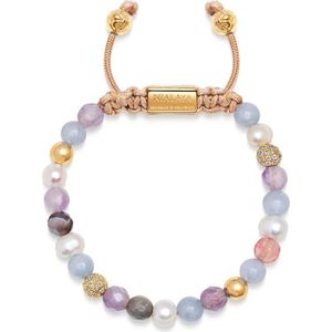 Nialaya, Accessoires, Dames, Geel, M, Nylon, Women`s Beaded Bracelet with Aquamarine, Amethyst Lavender, Cherry Quartz, Pearls and Botswana Agate