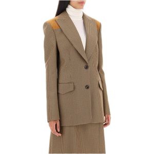 Bally, Houndstooth Single-Breasted Blazer Beige, Dames, Maat:S