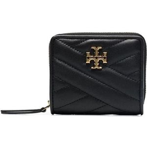 Tory Burch, Accessoires, Dames, Zwart, ONE Size, Leer, Chevron Bi-Fold Portemonnee Zwart