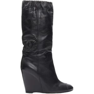 Chanel Vintage, Pre-owned, Dames, Zwart, 38 EU, Leer, Pre-owned Leather boots