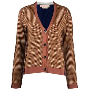 Marni, Grafische Print V-Hals Cardigan Veelkleurig, Dames, Maat:S