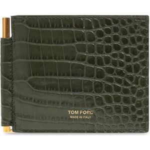 Tom Ford, Bifold portemonnee van leer Groen, Heren, Maat:ONE Size