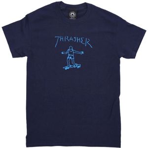 Thrasher, Tops, unisex, Blauw, S, Katoen, Logo Print Tee Navy/Light Blue