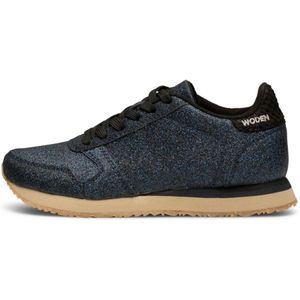 Woden, Schoenen, Dames, Blauw, 38 EU, Leer, Glitter Sneaker met Visleer Details