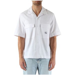 Calvin Klein Jeans, Overhemden, Heren, Wit, XL, Katoen, Stretch Seersucker Regular Fit Overhemd