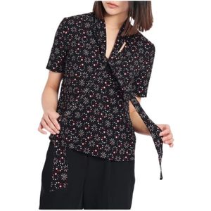 Emporio Armani, Korte mouwen bloemenblouse Zwart, Dames, Maat:S