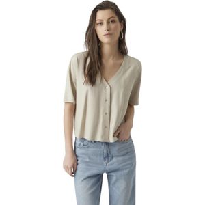 Vero Moda, V-Hals Shirt Zilveren Voering Beige Beige, Dames, Maat:XS