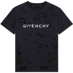 Givenchy, Tops, Heren, Zwart, M, Katoen, Vernietigd Effect Creweck T-shirts en Polos