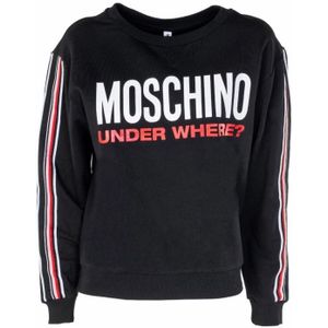 Moschino, Sweatshirts & Hoodies, Dames, Zwart, XS, Katoen, Zwarte Crewneck Sweatshirt Under Where? Print