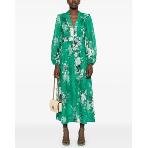 Zimmermann, Kleedjes, Dames, Groen, S, Linnen, Bloemen Midi Jurk Groen Linnen