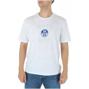 North Sails, Tops, Heren, Wit, 2Xl, Katoen, Bedrukt Katoenen Ronde Hals T-Shirt