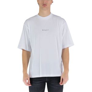 Marni, Heren T-shirt met Opvallend Logo Wit, Heren, Maat:L