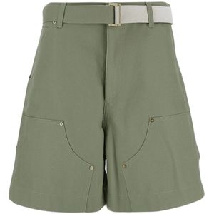 Sacai, Korte broeken, Dames, Groen, L, Katoen, Katoenen Bermuda Shorts