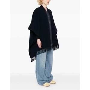 Dondup, Jassen, Dames, Blauw, ONE Size, Wol, Navy Blauwe Wollen Cape met Rits