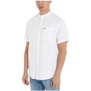 Tommy Hilfiger, Witte Linnen Katoenen Korte Mouw Overhemd Wit, Heren, Maat:XL