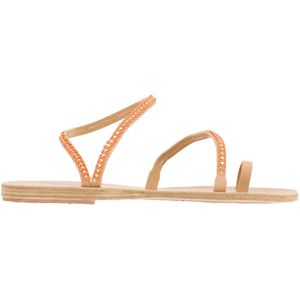 Ancient Greek Sandals, Handgemaakte Leren Sandalen met Edelstenen Oranje, Dames, Maat:38 EU