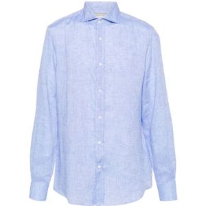 Brunello Cucinelli, Lichtblauw Linnen Overhemd Blauw, Heren, Maat:L