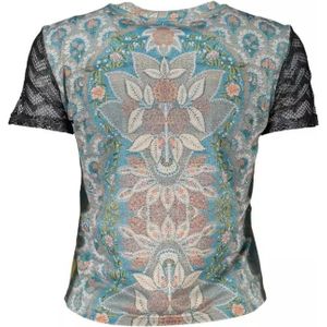 Desigual, Tops, Dames, Veelkleurig, L, Polyester, Gedrukt Blauw T-shirt met Contrasten