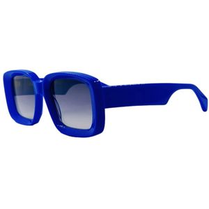 Kaleos, Accessoires, Dames, Blauw, ONE Size, Leer, Elektrisch Blauwe Rechthoekige Zonnebril