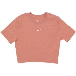 Nike, Tops, Dames, Roze, XS, Polyester, Slim-fit Cropped T-shirt Terra Blush/white