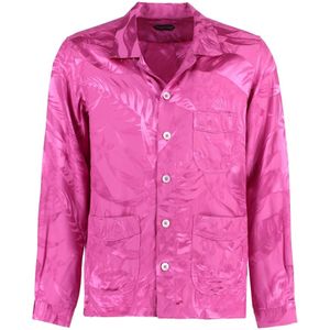 Tom Ford, Overhemden, Heren, Roze, M, Viscose Shirt met Ton-sur-Ton Print