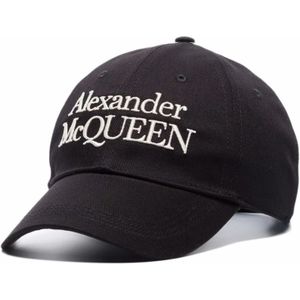 Alexander McQueen, Accessoires, Heren, Zwart, L, Katoen, Geborduurd Logo Katoenen Pet Zwart
