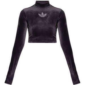 Adidas Originals, Tops, Dames, Paars, M, Polyester, Velours top met opstaande kraag