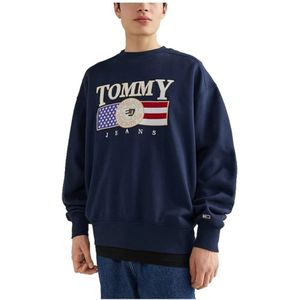 Tommy Hilfiger, Sweatshirts & Hoodies, Heren, Blauw, XL, Katoen, Boxy Luxe Sweatshirt Tommy Jeans