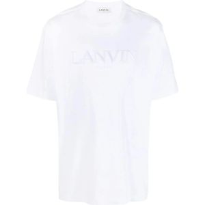 Lanvin, Tops, Heren, Wit, L, Katoen, Klassiek Geborduurd T-Shirt in Optic White