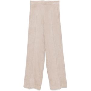 D.Exterior, Broeken, Dames, Beige, S, Polyester, Taupe Corduroy Wijde Pijp Broek