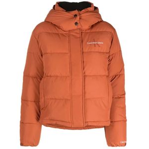 Calvin Klein Jeans, Bruine Korte Puffer Donsjas Bruin, Dames, Maat:L