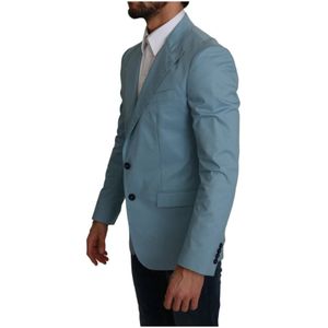 Dolce & Gabbana, Pakken, Heren, Blauw, M, Katoen, Blauwe Slim Fit Coat Jacket Martini Blazer