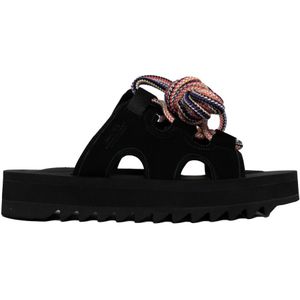 Suicoke, Stijlvolle Koeienleren Slippers Zwart, Dames, Maat:36 EU