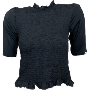 Hugo Boss, Blouses & Shirts, Dames, Zwart, XS, Leer, Gerimpelde Stretch Top met Logodetail