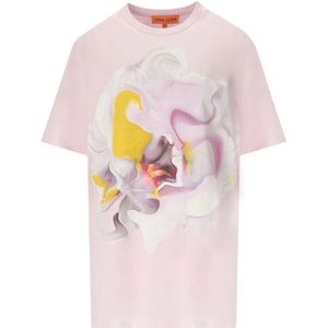 Stine Goya, Tops, Dames, Roze, M, Katoen, Bloemenprint Roze Katoenen T-shirt