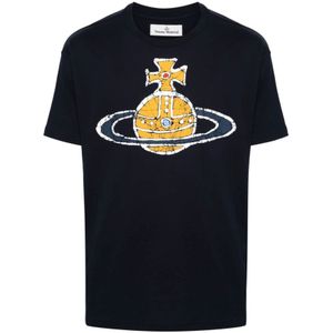 Vivienne Westwood, Tops, Heren, Blauw, L, Katoen, Blauw Katoenen Jersey T-shirt met Orb Logo Print