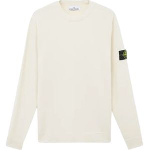 Stone Island, Sweatshirts & Hoodies, Heren, Beige, S, Wol, Geribbelde ronde hals trui van stretchwol