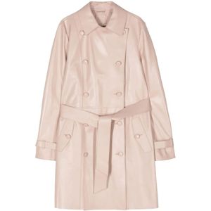 1972 Desa, Porselein Leren Trenchcoat Beige, Dames, Maat:L