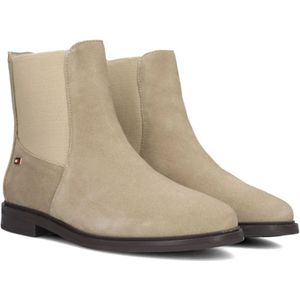 Tommy Hilfiger, Schoenen, Dames, Beige, 37 EU, Leer, Beige Suede Chelsea Boots Flag Low