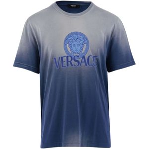 Versace, Tops, Heren, Blauw, L, Katoen, Medusa Logo Tie-Dye T-Shirt