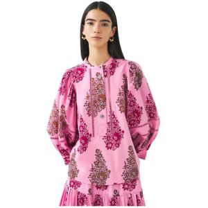 Antik Batik, Pofmouw printblouse Muguet Roze, Dames, Maat:S