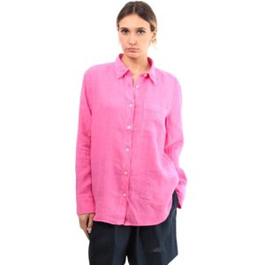 Roy Roger's, Blouses & Shirts, Dames, Roze, XS, Linnen, Roze Linnen Overhemd Klassieke Stijl